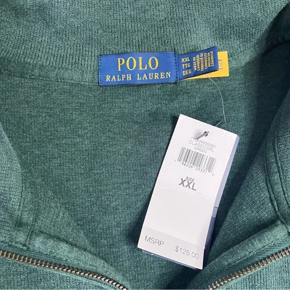 New Polo Ralph Lauren Sweater Mens XXL Green Estate Rib 1/4 Zip Pullover Pony